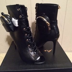 Anne Michelle Dashing-61 Lace Up High Heels Peep Booties size 10